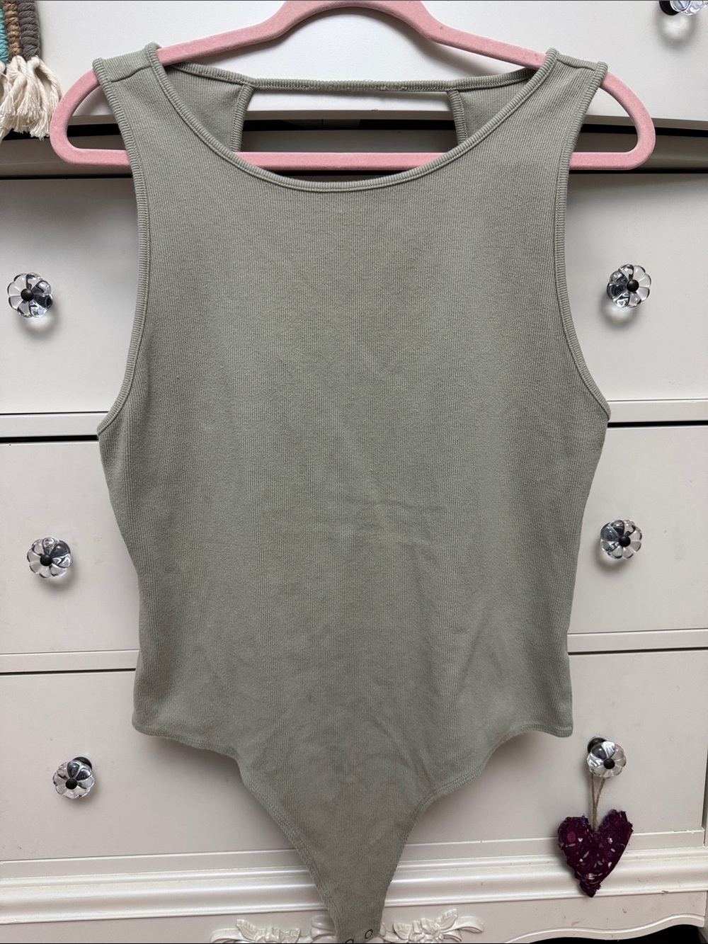 American Eagle Outfitters Sage Green Ribbed Sleeveless Bodysuit